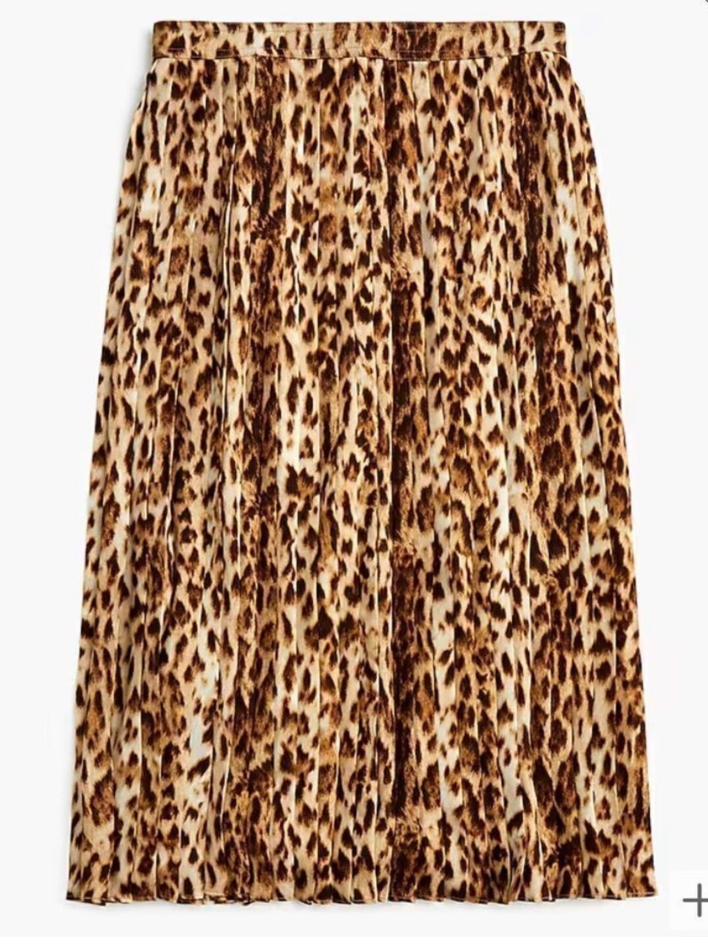 J. Crew Beige and Brown Leopard Print Pleated A-Line Skirt - Picture 2 of 11